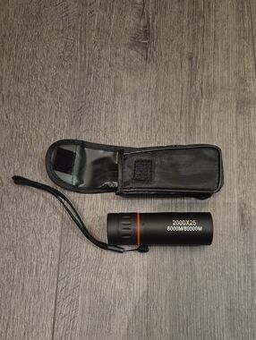 Compact Black 2000X25 Monocular Telescope with Carry Case - 8000M/80000M Hunting